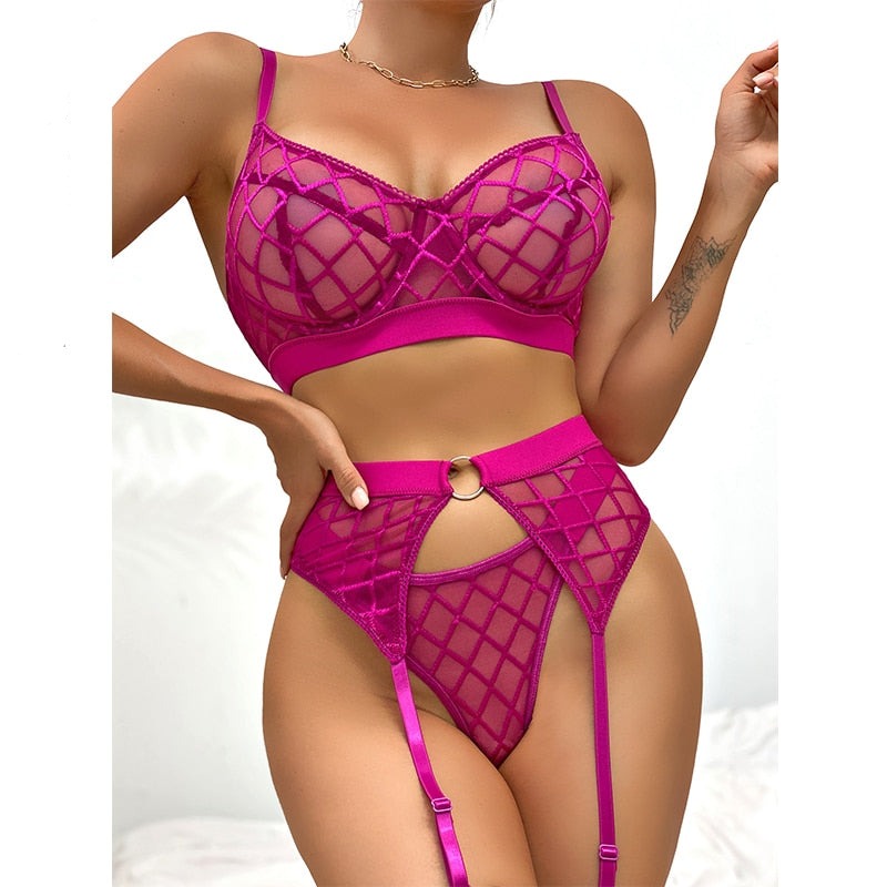 Conjunto de Lingerie Luxo Super Sexy com Renda Delicada - PervertySex